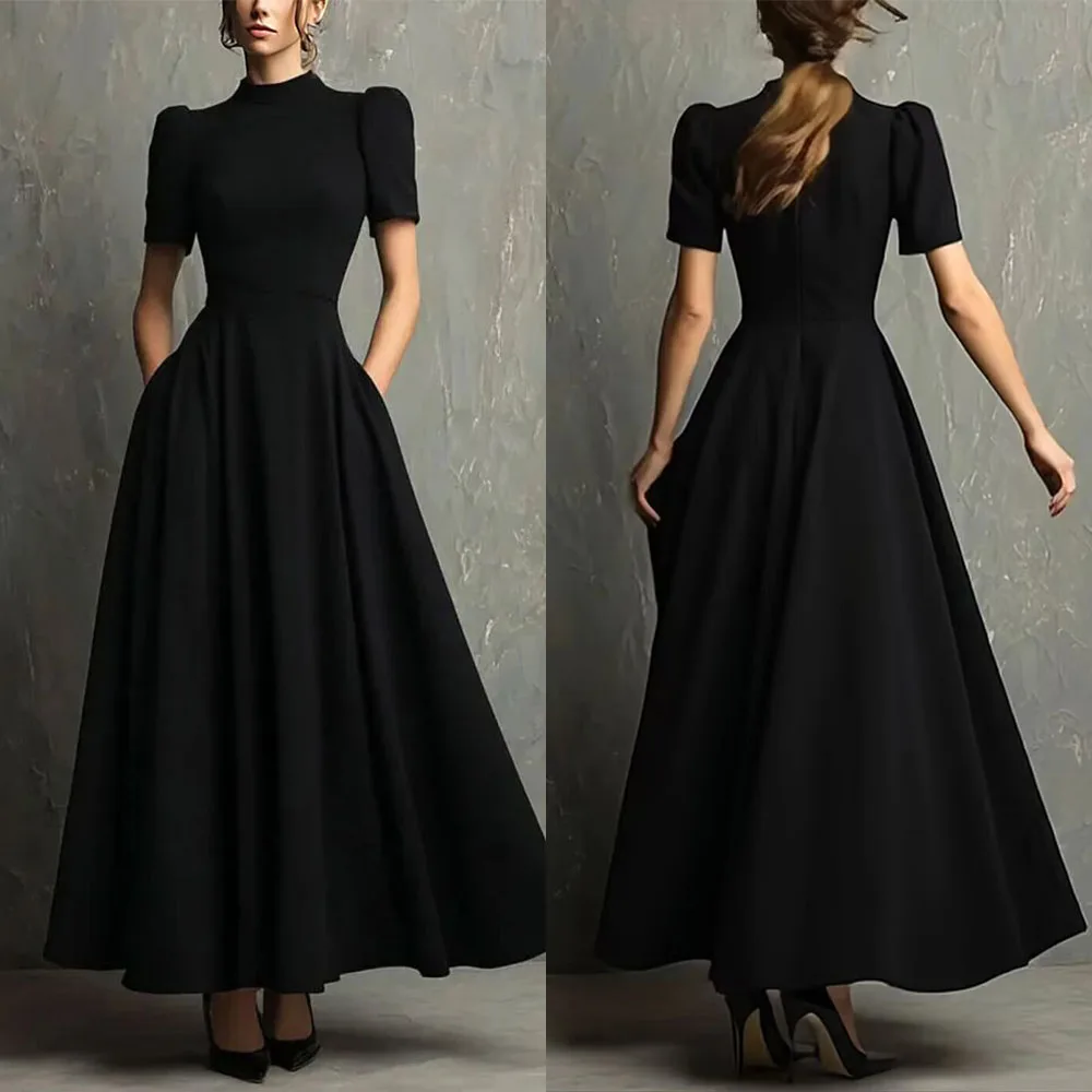 Customized High Collar Short Sleeves Black Ankle Length Women Vestido De Madrinhas De Casamento Платье Корейский Стиль فستان
Customized High Collar Short Sleeves Black Ankle Length Women Vestido De Madrinhas De Casamento Платье Корейский Стиль فستان