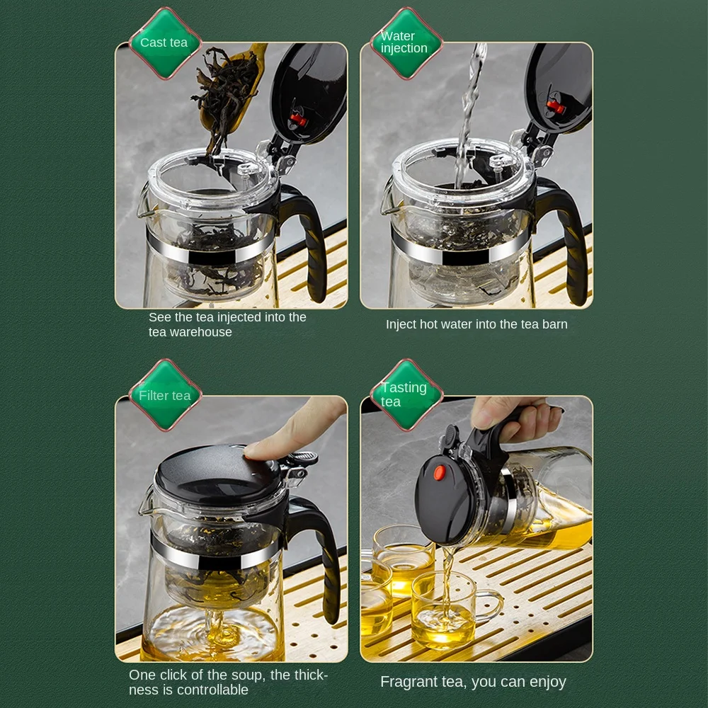 Tea Separation Filtration Glass Teapot Heat-resistant with ABS Handle Separation Bubble Teapot with Infuser Large Capacity
Tea Separation Filtration Glass Teapot Heat-resistant with ABS Handle Separation Bubble Teapot with Infuser Large Capacity