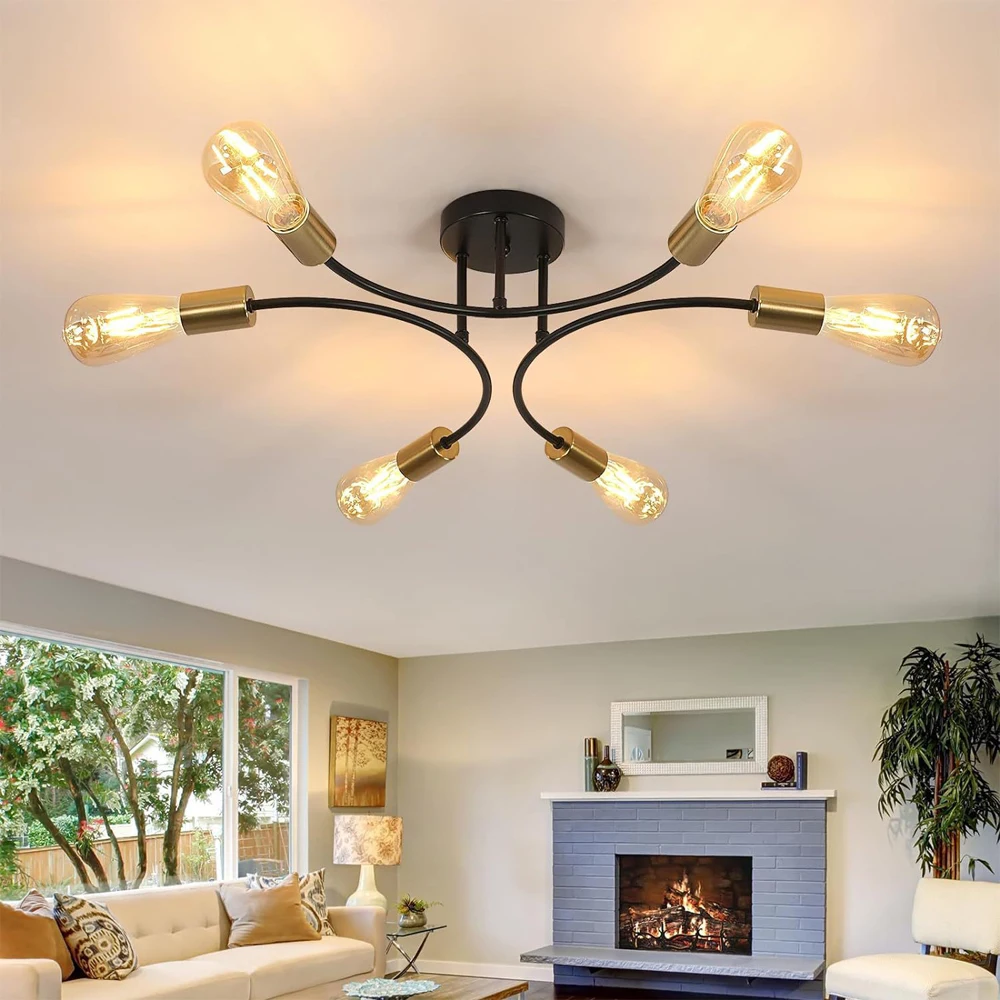 Vintage Black+Gold 6-Light Ceiling Lamp, Iron Fixture Ceiling Light with E26 Sockets for Living Room Kitchen Bulbs Not Included
Vintage Black+Gold 6-Light Ceiling Lamp, Iron Fixture Ceiling Light with E26 Sockets for Living Room Kitchen Bulbs Not Included
