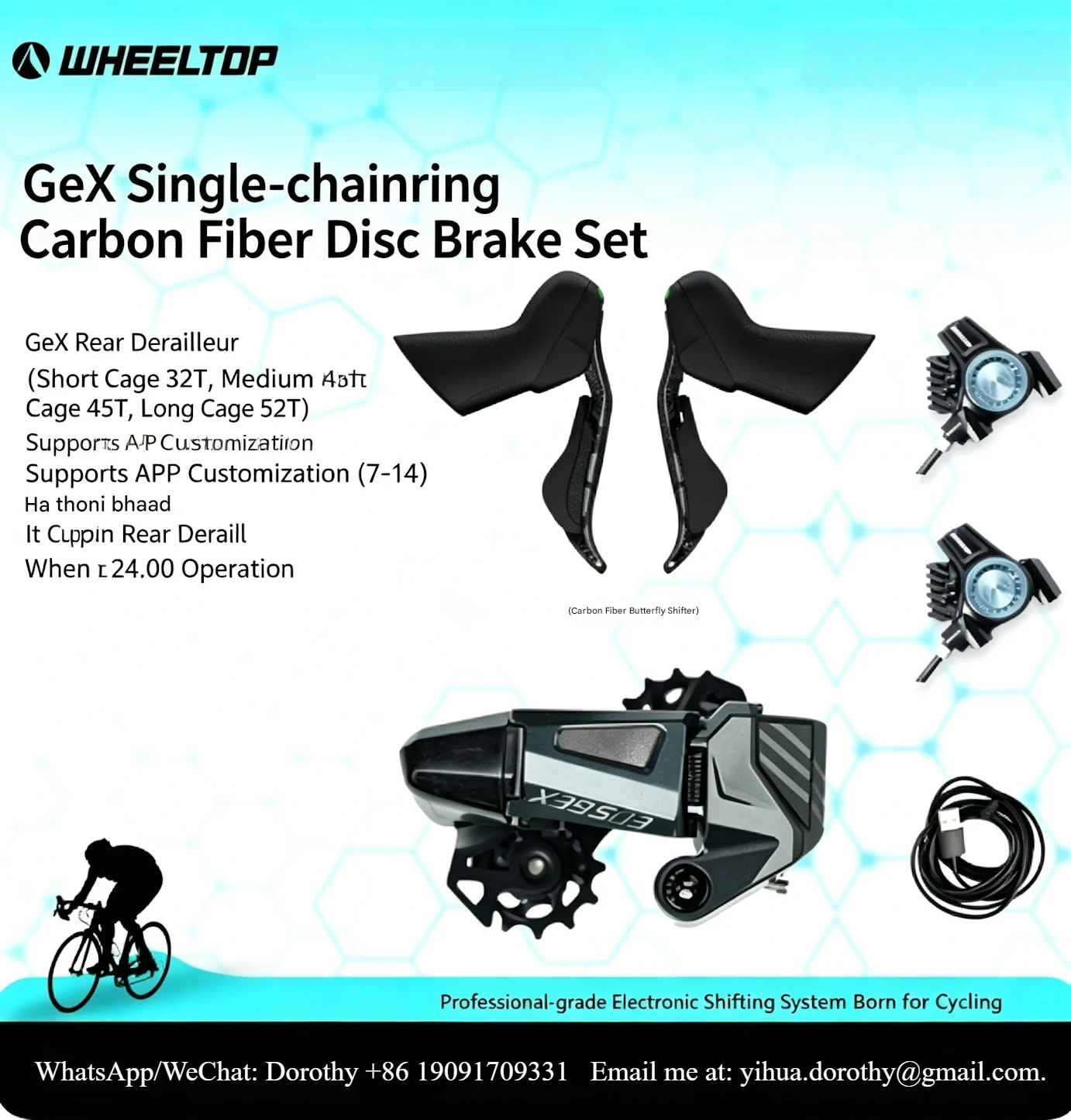WheelTop GEX 7–14-Speed Wireless Electronic Shifting Carbon Fiber Groupset (Single Chainring) — Bicycle Components
WheelTop GEX 7–14-Speed Wireless Electronic Shifting Carbon Fiber Groupset (Single Chainring) — Bicycle Components