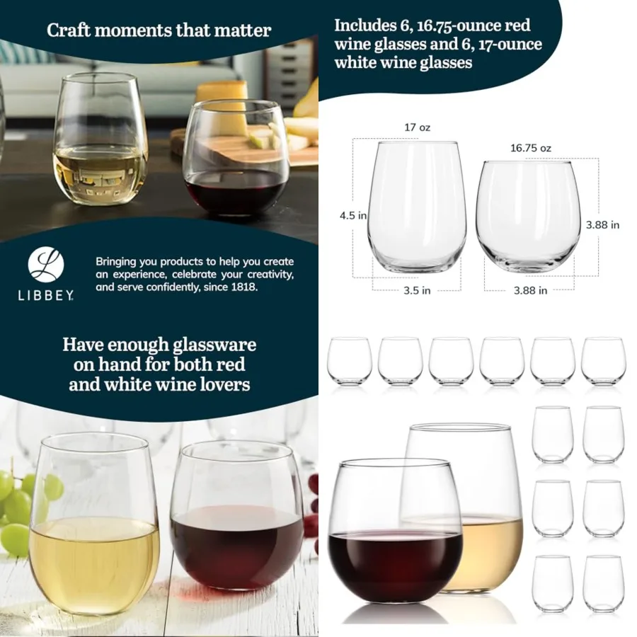 Stemless Wine Glasses Set of 12, Dishwasher Safe Set Of Wine Glasses, Perfect for Cocktails, Water, and Outdoor Glassware
Stemless Wine Glasses Set of 12, Dishwasher Safe Set Of Wine Glasses, Perfect for Cocktails, Water, and Outdoor Glassware