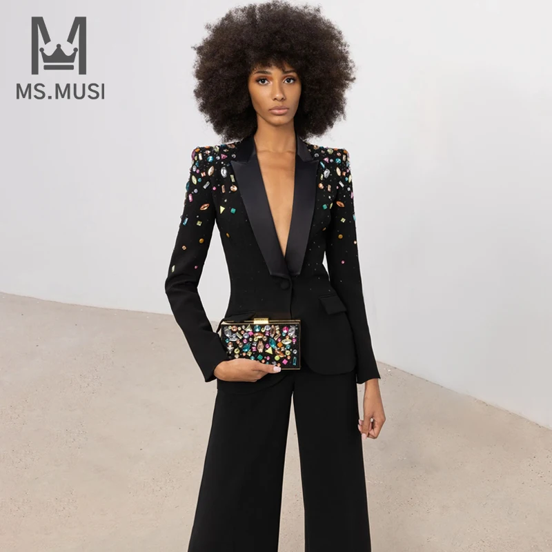 MSMUSI 2023 New Fashion Women Crystal Jewel Two Piece Set Turn Down Collar Single Button Blazer Top Flare Long Pant Set Suit
MSMUSI 2023 New Fashion Women Crystal Jewel Two Piece Set Turn Down Collar Single Button Blazer Top Flare Long Pant Set Suit