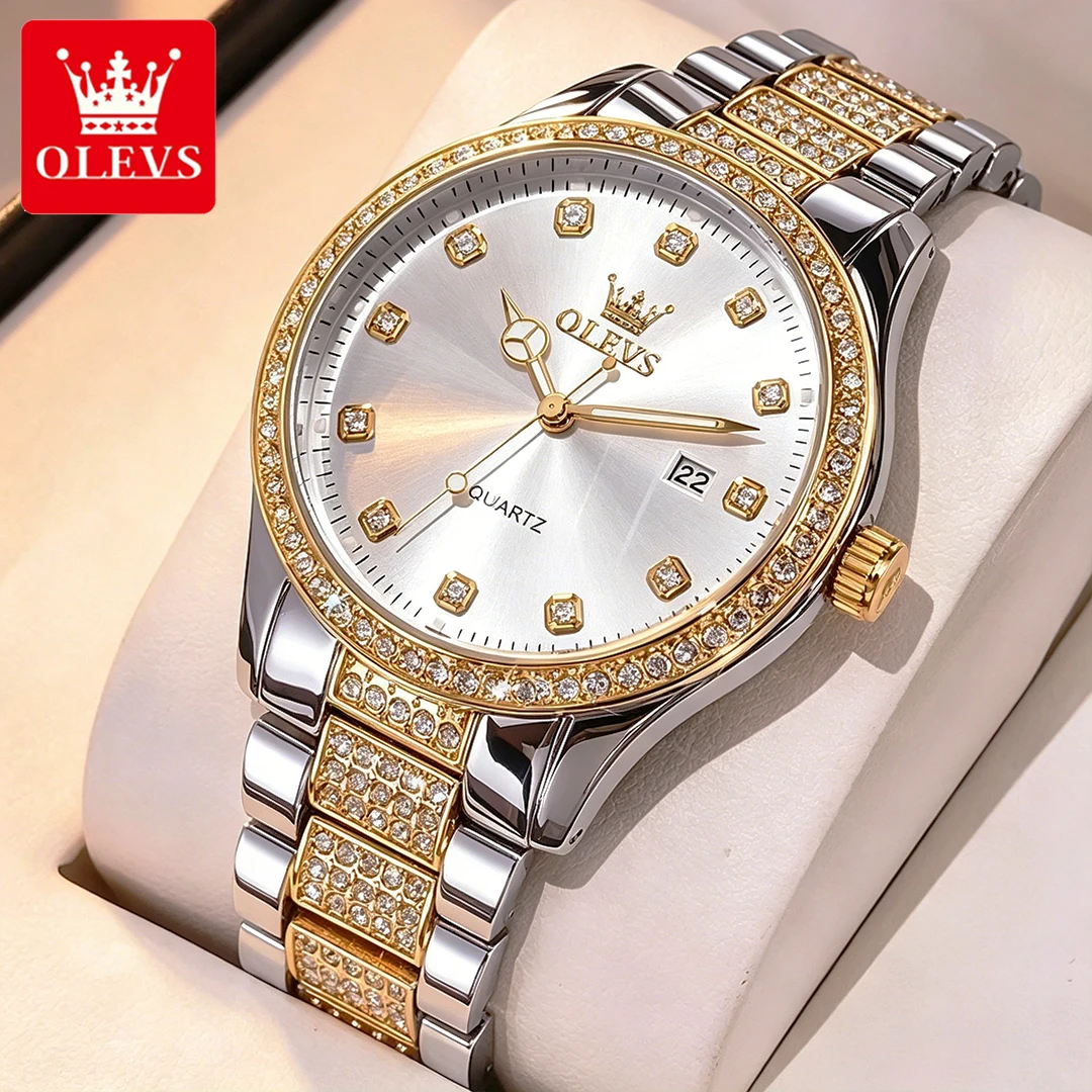 OLEVS Men's Watches Luxury Business Zircon Gold white Original Quartz Wristwatch Waterproof Luminous Date Stainless Steel Strap
OLEVS Men's Watches Luxury Business Zircon Gold white Original Quartz Wristwatch Waterproof Luminous Date Stainless Steel Strap