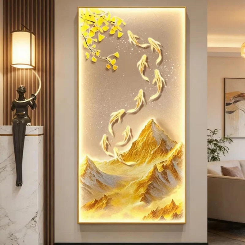 Nine Fishes Entrance Doorway Decorative Painting, Modern Luxury Wall Art, Gold Mountain Corridor Hallway Murals
Nine Fishes Entrance Doorway Decorative Painting, Modern Luxury Wall Art, Gold Mountain Corridor Hallway Murals