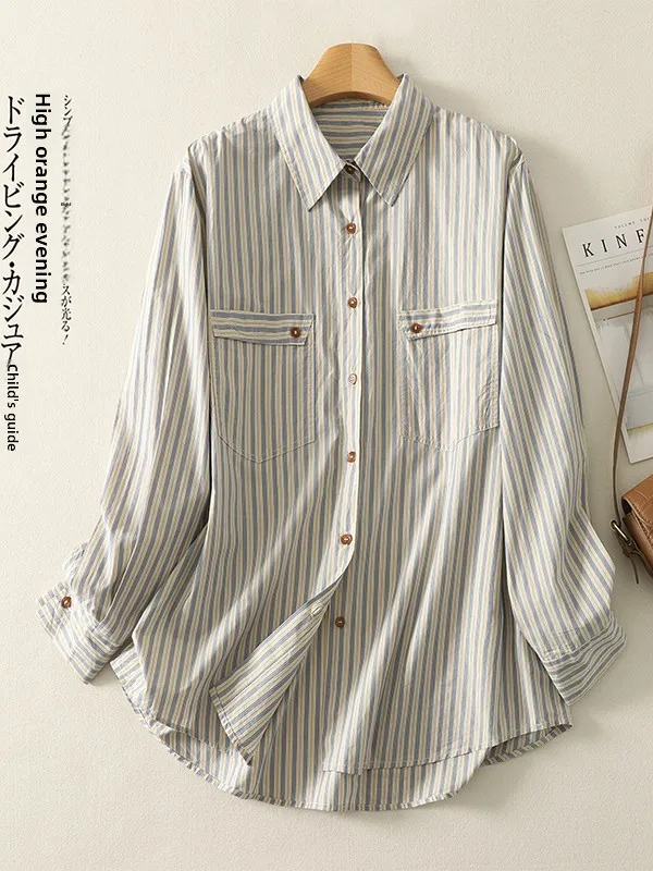 Women's Mid-Length Pure Cotton Striped Shirt Double Pocket Turn-down Collar Patchwork Long Sleeve Breathable Casual Shirt
Women's Mid-Length Pure Cotton Striped Shirt Double Pocket Turn-down Collar Patchwork Long Sleeve Breathable Casual Shirt