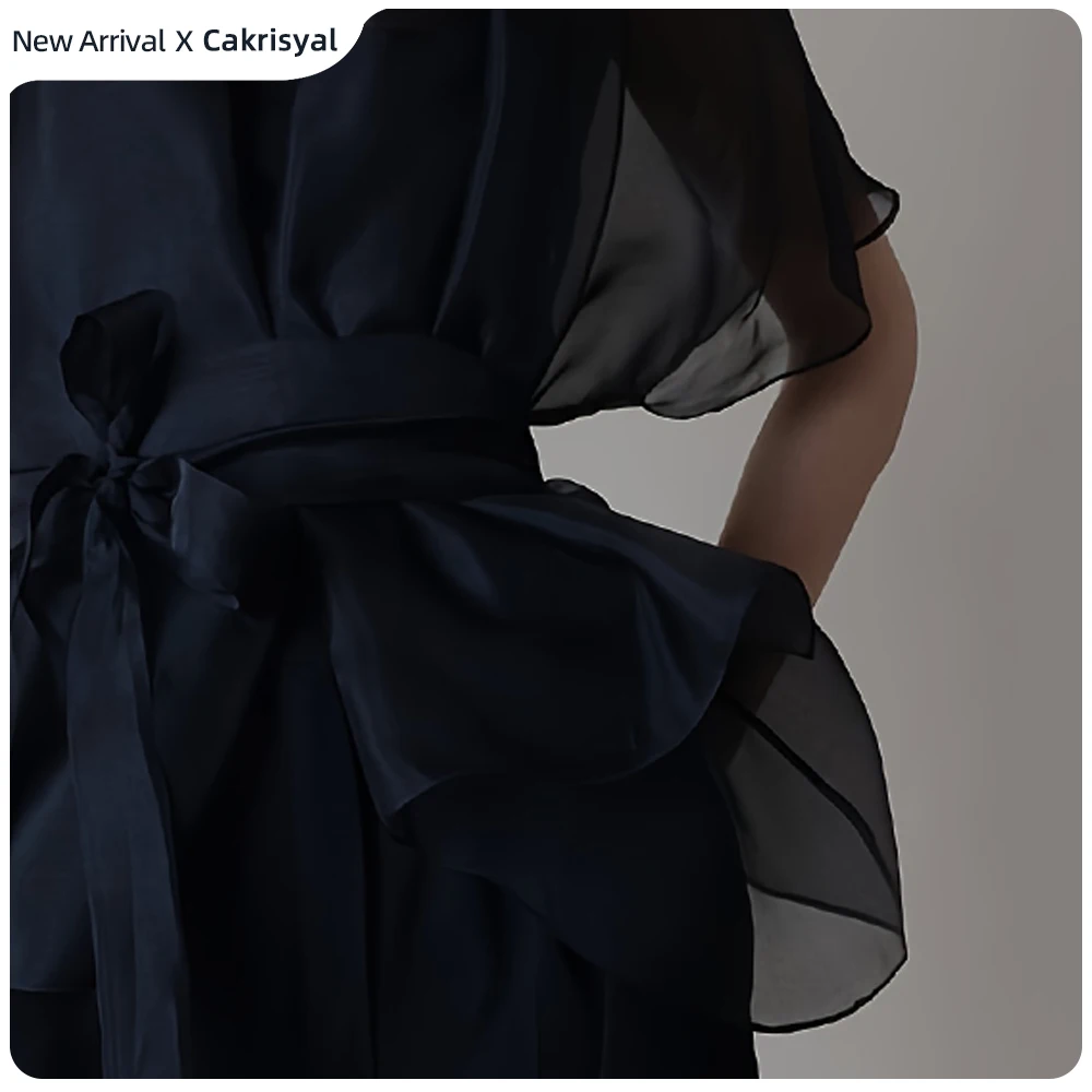 Women's Fashionable Organza Sheer Wrap Blouse Black High Neck Short Sleeve Tie Waist Peplum Top Summer Vacation 2026 Mesh Shirts
Women's Fashionable Organza Sheer Wrap Blouse Black High Neck Short Sleeve Tie Waist Peplum Top Summer Vacation 2026 Mesh Shirts