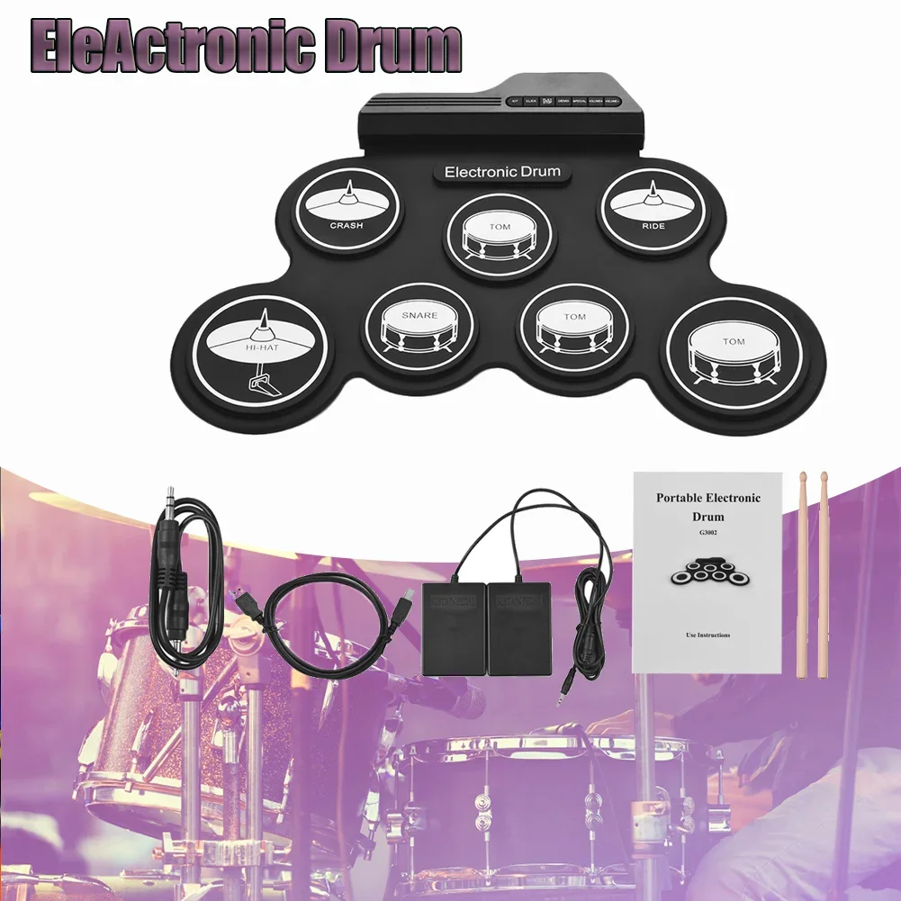 USB Electronic Drum 7 Pads Portable Roll Up Silicone Drum Set With Drumsticks for Music Lovers Playing Accessories
USB Electronic Drum 7 Pads Portable Roll Up Silicone Drum Set With Drumsticks for Music Lovers Playing Accessories