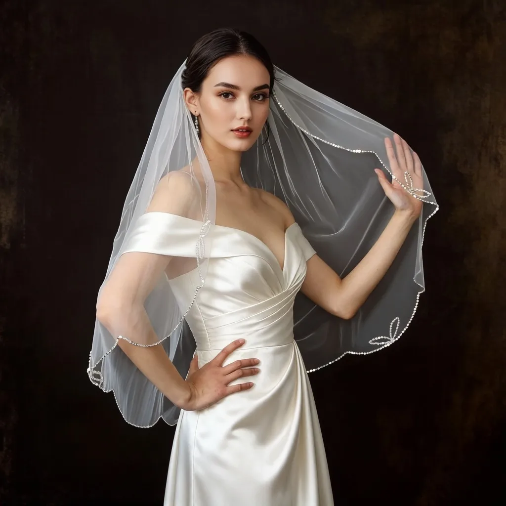 1Layer Scalloped Edge Bridal Veil Leaf Shape Sequin and Crystal Wedding Veil Whit Comb lightweight Tulle Hair Accessories G102
1Layer Scalloped Edge Bridal Veil Leaf Shape Sequin and Crystal Wedding Veil Whit Comb lightweight Tulle Hair Accessories G102