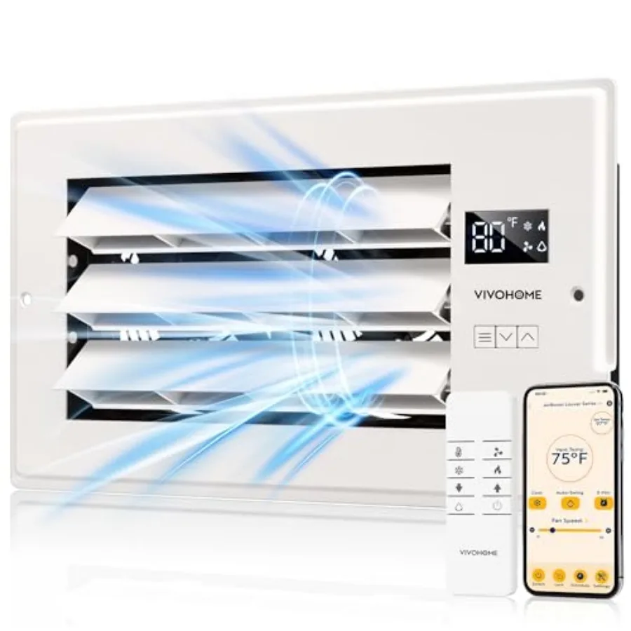 Register Booster Fan - 6'' x 12'' Opening with Adjustable Louver - Smart Thermostat and 10-Speed WIFI App Control - AC Vent Fan
Register Booster Fan - 6'' x 12'' Opening with Adjustable Louver - Smart Thermostat and 10-Speed WIFI App Control - AC Vent Fan