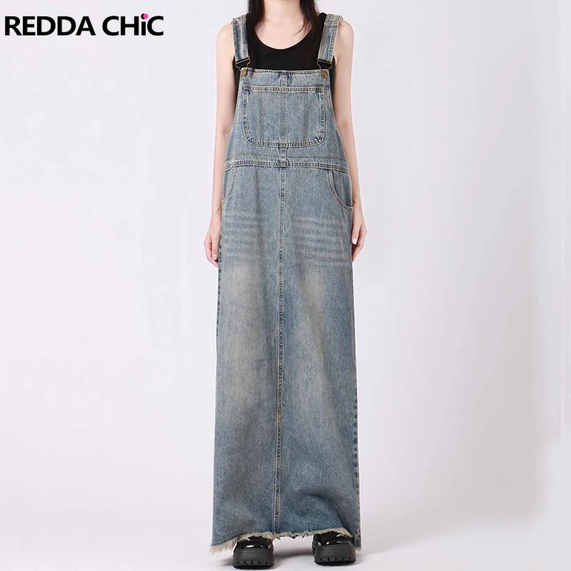 ReddaChic Basic Plain Women Suspender Dress Maxi Long Big Pockets Split Denim Overalls Casual Loose Summer One-piece Dresses
ReddaChic Basic Plain Women Suspender Dress Maxi Long Big Pockets Split Denim Overalls Casual Loose Summer One-piece Dresses