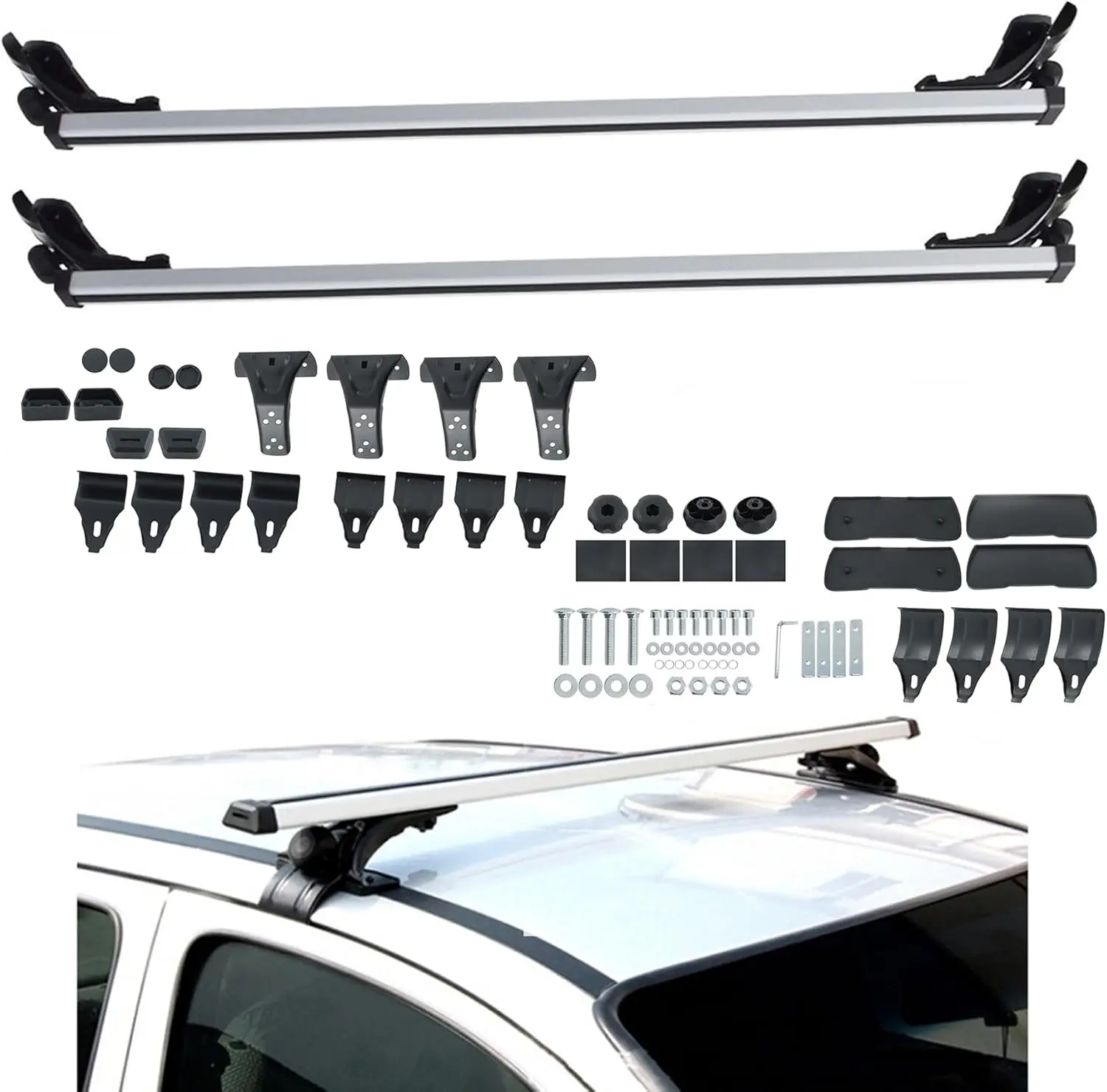 48-Inch Universal Car Roof Rack with 3 Clamp Types, Silver Aluminum for SUVs and Sedans
48-Inch Universal Car Roof Rack with 3 Clamp Types, Silver Aluminum for SUVs and Sedans