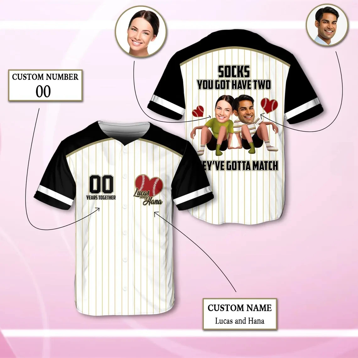 Custom Personalized Couple Photo Print Baseball Jersey Custom Names Anniversary Number Baseball Shirts Tops For Valentines Day
Custom Personalized Couple Photo Print Baseball Jersey Custom Names Anniversary Number Baseball Shirts Tops For Valentines Day