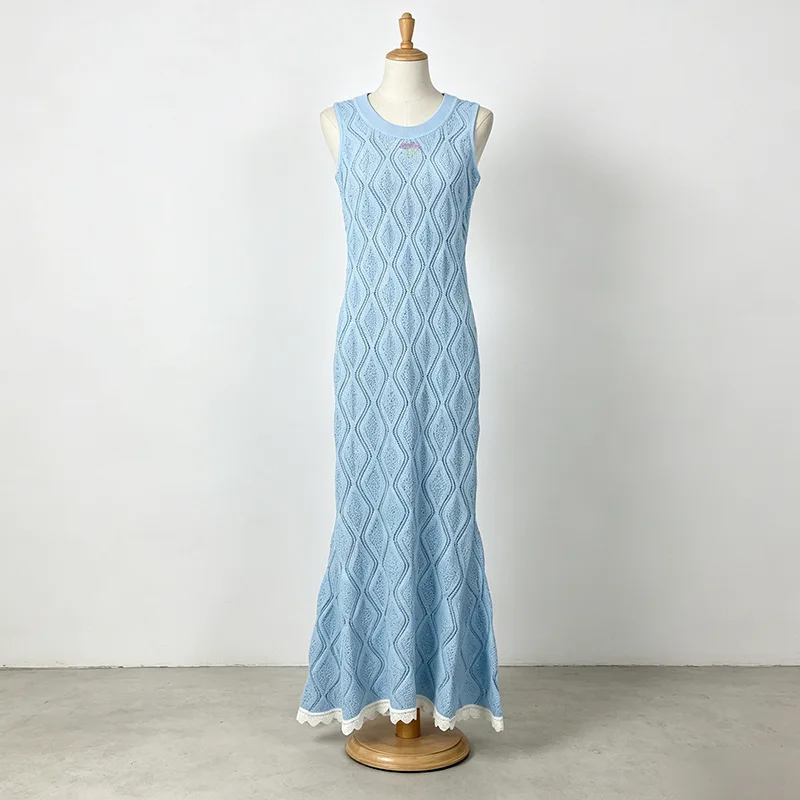 2026 Lady Elegant Style Summer Hollow Out Casual Wear O-neck Sleeveless Embroidery Flower Slim Fitted Mermaid Knits Long Dress
2026 Lady Elegant Style Summer Hollow Out Casual Wear O-neck Sleeveless Embroidery Flower Slim Fitted Mermaid Knits Long Dress