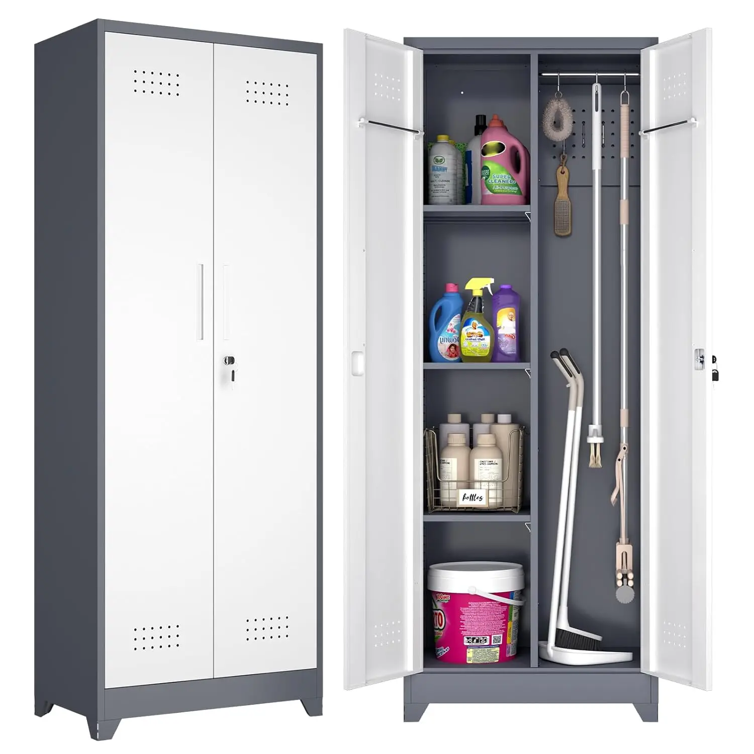 65in Broom Closet Cabinet Pegboard Rod Tool Storage Metal Locking Bathroom Garage Customized
65in Broom Closet Cabinet Pegboard Rod Tool Storage Metal Locking Bathroom Garage Customized
