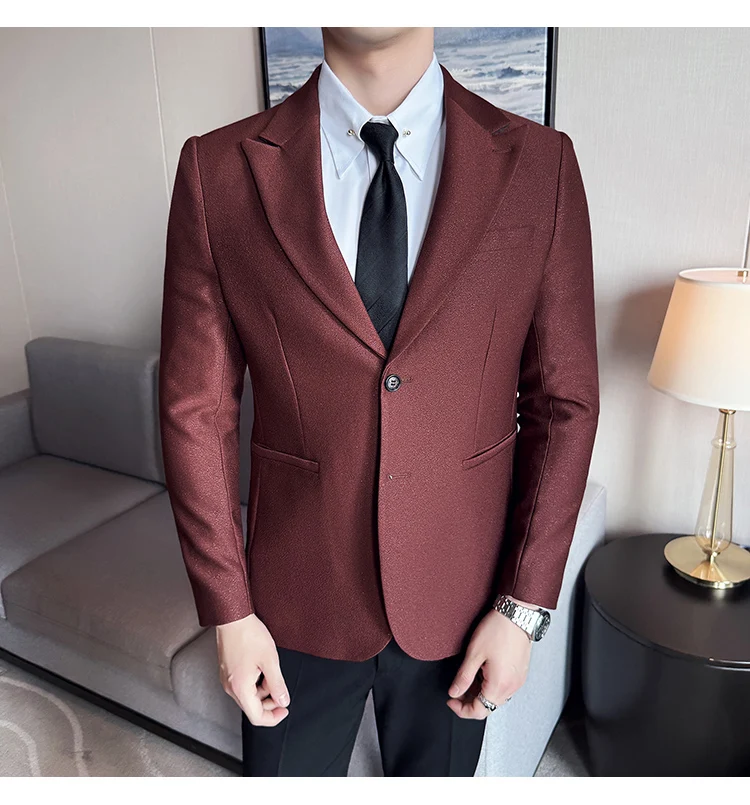 Streetwear Casual Suit Jacket Luxury Bright Barge Collar Two Button Single Breasted Suit Blazer Men Stage Costume Burgundy 5XL
Streetwear Casual Suit Jacket Luxury Bright Barge Collar Two Button Single Breasted Suit Blazer Men Stage Costume Burgundy 5XL