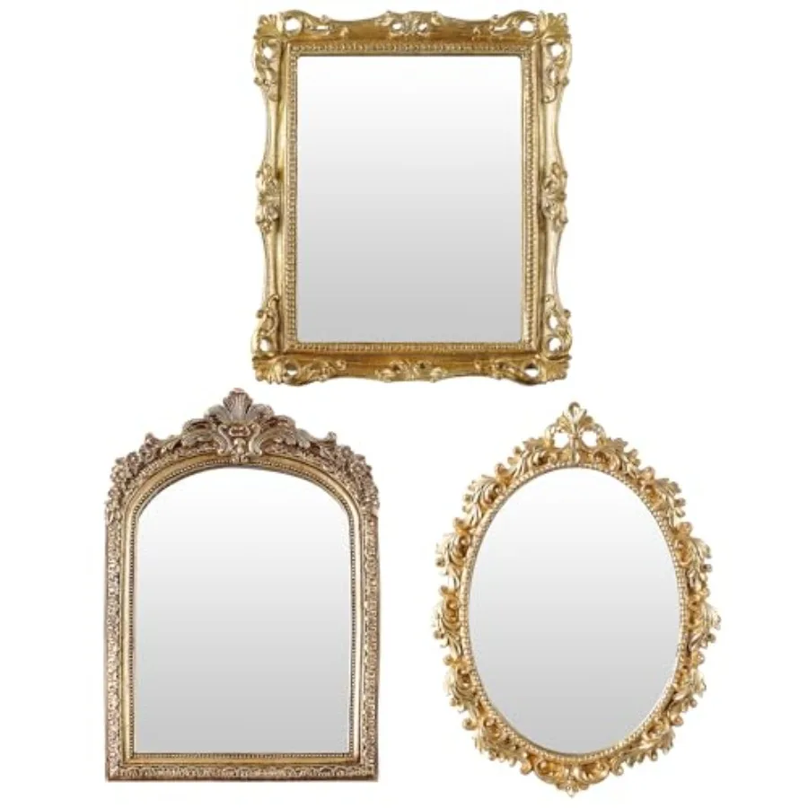 3 Styles Vintage Gold Mirror Set Wall Decorative, Vintage Wall Mirror Antique Hanging and Tabletop with Stand for Living Room B
3 Styles Vintage Gold Mirror Set Wall Decorative, Vintage Wall Mirror Antique Hanging and Tabletop with Stand for Living Room B