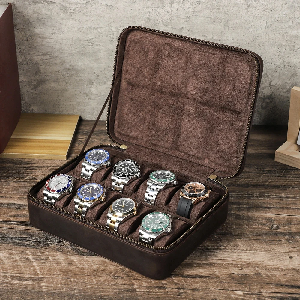 New retro Crazy Horse cowhide portable watch protective box, watch storage gift box, eight-position genuine leather watch box
New retro Crazy Horse cowhide portable watch protective box, watch storage gift box, eight-position genuine leather watch box