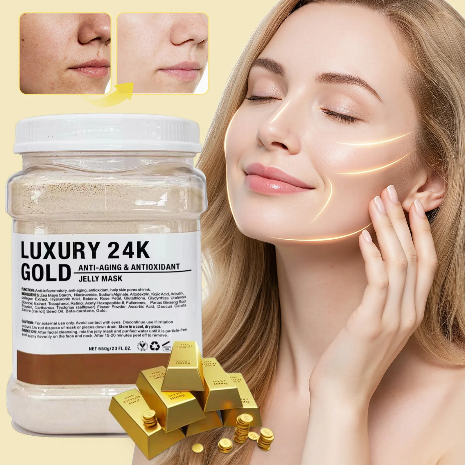 Роскошная маска Jellys из 24-каратного золота, глубокое увлажнение, светящаяся, увлажняющая, отшелушивающая, натуральный гель, маска для лица для женщин, для ежедневного использования
Роскошная маска Jellys из 24-каратного золота, глубокое увлажнение, светящаяся, увлажняющая, отшелушивающая, натуральный гель, маска для лица для женщин, для ежедневного использования