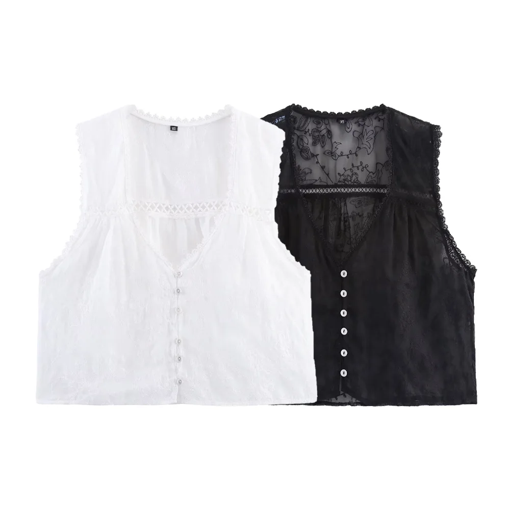 Taop&Za women's vertical lace embroidered shirt summer new V-neck sleeveless single breasted age reducing short top
Taop&Za women's vertical lace embroidered shirt summer new V-neck sleeveless single breasted age reducing short top