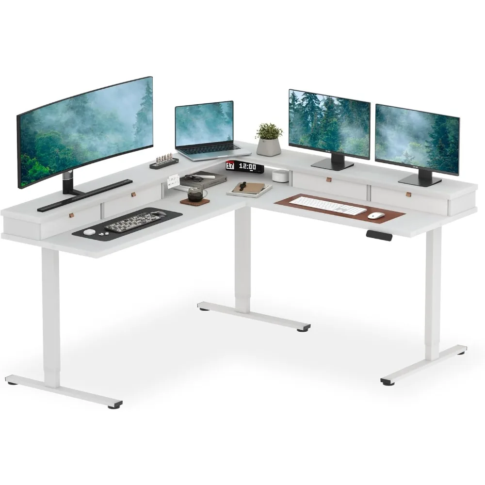 71" L Shaped Standing Desk with 4 Drawers, Height Adjustable Stand up Desk, Corner Gaming Desk with Monitor Stand, Whit
71" L Shaped Standing Desk with 4 Drawers, Height Adjustable Stand up Desk, Corner Gaming Desk with Monitor Stand, Whit
