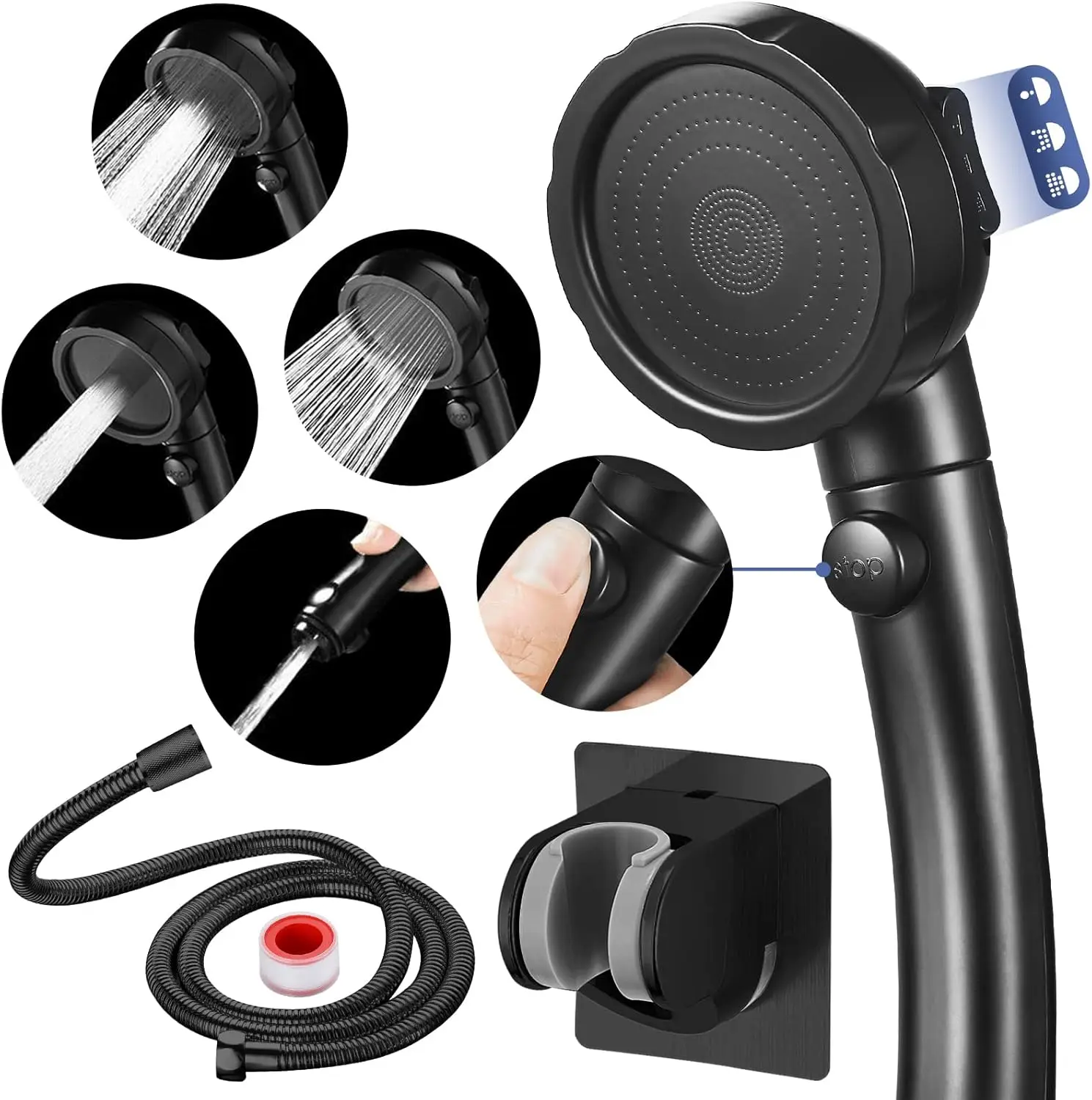 High Pressure Shower Head with Pause Button, 3 Spray Modes for RV Camper, Water Saving Handheld Shower with Hose and Adjustable
High Pressure Shower Head with Pause Button, 3 Spray Modes for RV Camper, Water Saving Handheld Shower with Hose and Adjustable