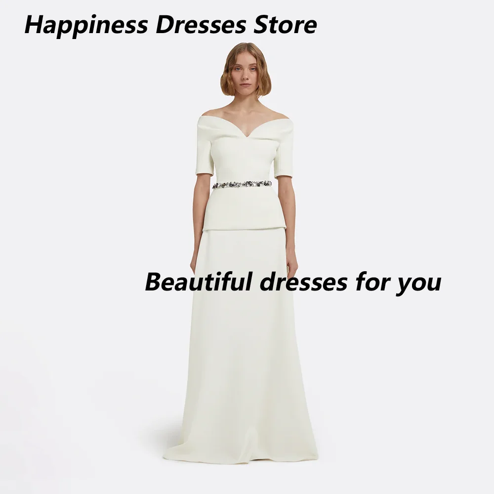 Ivory Evening Dresses for Women Off The Shoulder A Line 2025 Evening Gowns Long Crystal Belt Short Sleeves V Neck Prom Gown
Ivory Evening Dresses for Women Off The Shoulder A Line 2025 Evening Gowns Long Crystal Belt Short Sleeves V Neck Prom Gown
