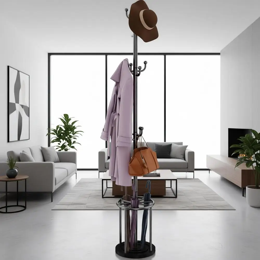 Вешалка для одежды на 12 крючков с подставкой для зонтов для дома и офиса - черная
Вешалка для одежды на 12 крючков с подставкой для зонтов для дома и офиса - черная