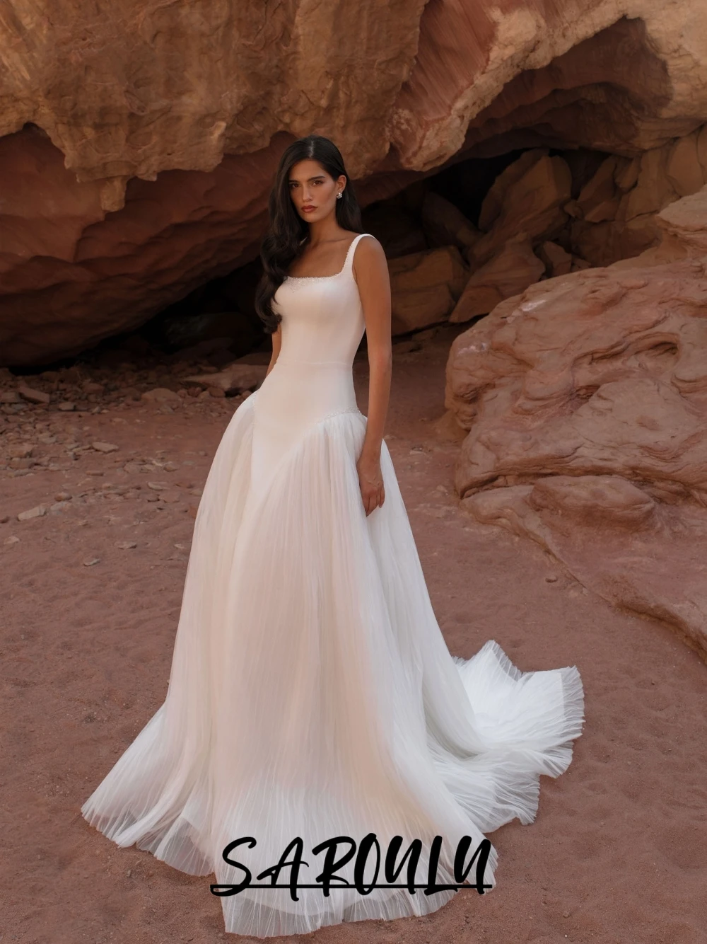 Romantic Backless Wedding Dress Square Neck Spaghetti Straps Chic Satin Bodice Pleated Tulle Skirt Bridal Formal Gown Customized
Romantic Backless Wedding Dress Square Neck Spaghetti Straps Chic Satin Bodice Pleated Tulle Skirt Bridal Formal Gown Customized