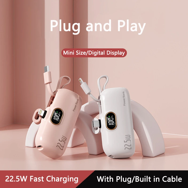 Mini Power Bank 5000mAh Portable Charger for iPhone 14 Samsung Huawei 22.5W Fast Charging Powerbank for Apple Type C Plug Cable
Mini Power Bank 5000mAh Portable Charger for iPhone 14 Samsung Huawei 22.5W Fast Charging Powerbank for Apple Type C Plug Cable