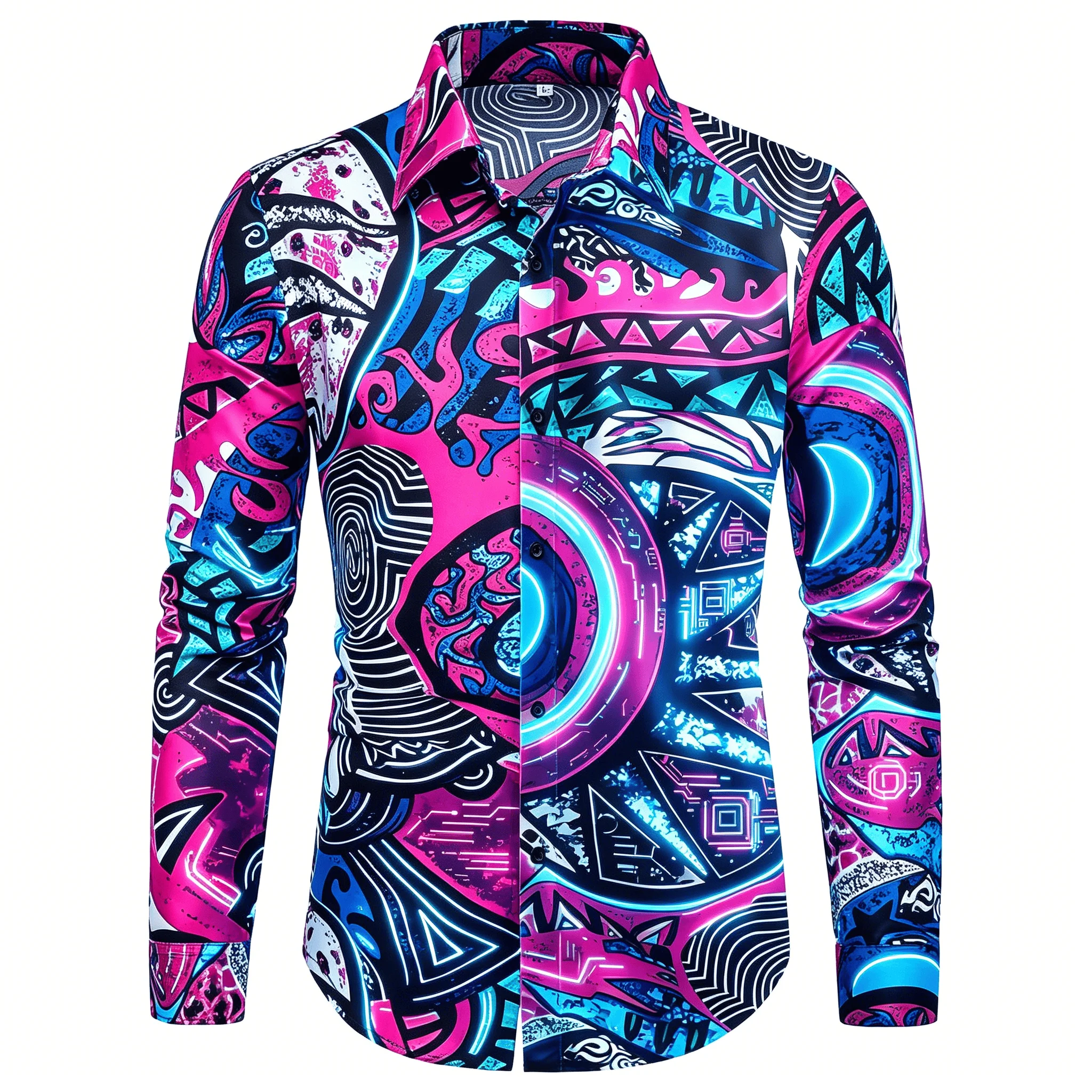 Men's Neon Tribal Graffiti Print Long Sleeve Shirt, Abstract Geometric Street Art Pattern, Casual Button Down for Spring Summer
Men's Neon Tribal Graffiti Print Long Sleeve Shirt, Abstract Geometric Street Art Pattern, Casual Button Down for Spring Summer