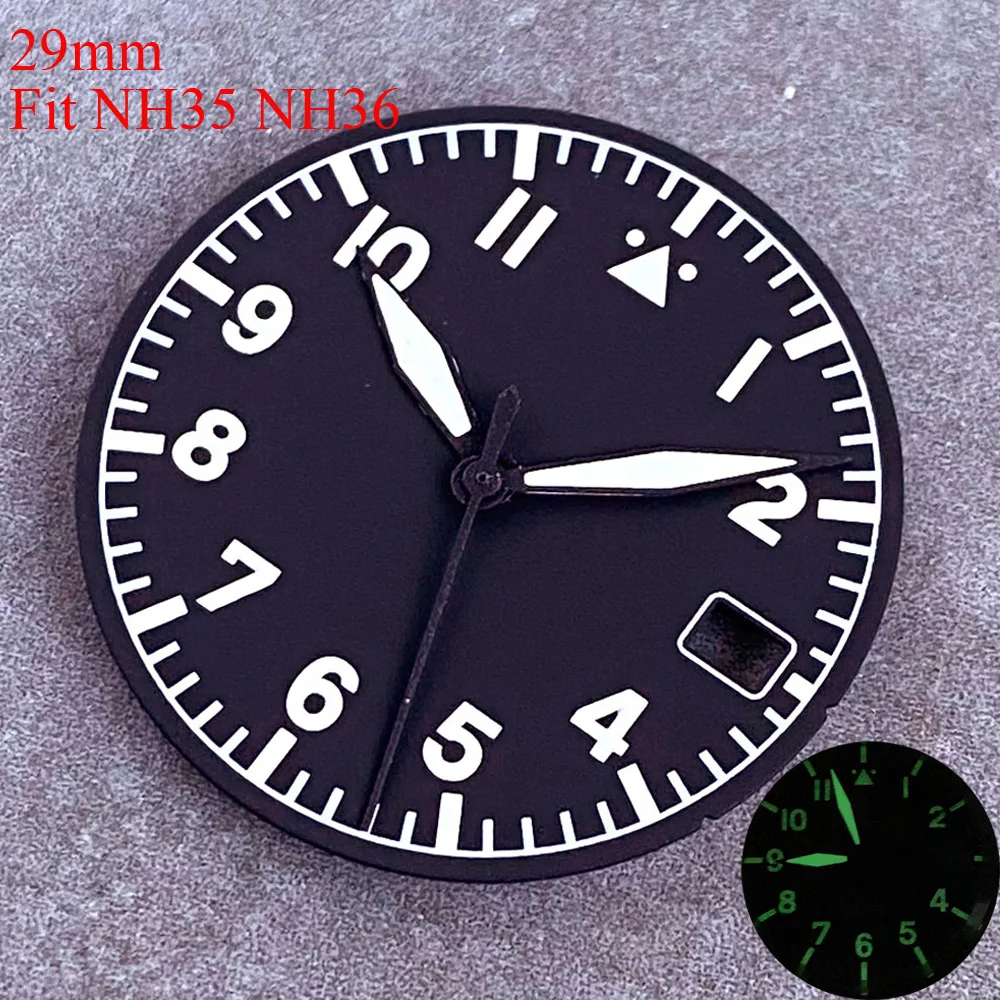 29mm Black Watch Dial Hand Set Date Window Green Luminous Fit NH35 NH36 Pilot Style Diving Men Watches Parts Accessories
29mm Black Watch Dial Hand Set Date Window Green Luminous Fit NH35 NH36 Pilot Style Diving Men Watches Parts Accessories