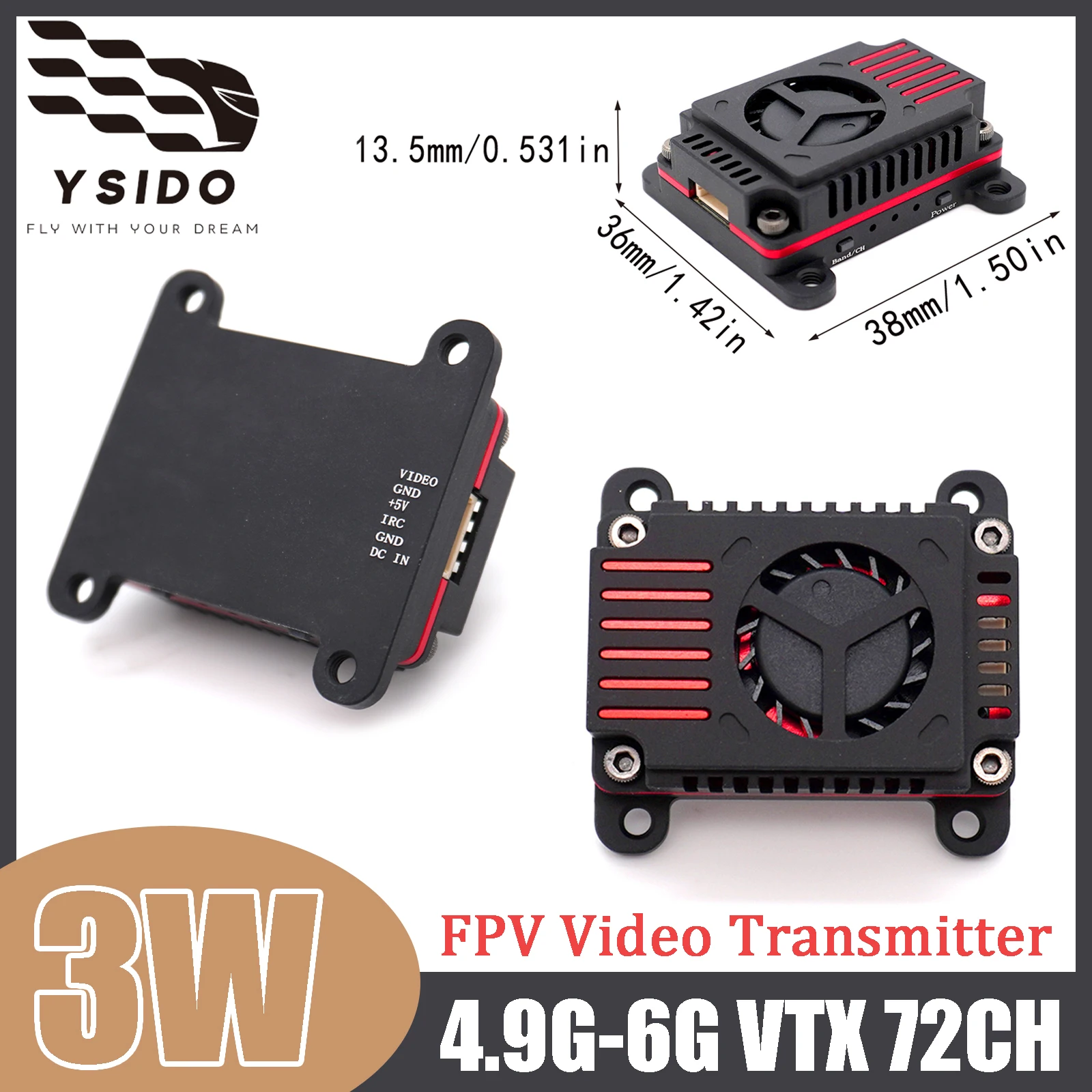 YSIDO 3W 5.8GHz FPV Video Transmitter VTX 72CH 4.9G-6G with CNC Shell PIT 25mW/400mW/800mW/3000mW for RC FPV Drone DIY Parts
YSIDO 3W 5.8GHz FPV Video Transmitter VTX 72CH 4.9G-6G with CNC Shell PIT 25mW/400mW/800mW/3000mW for RC FPV Drone DIY Parts
