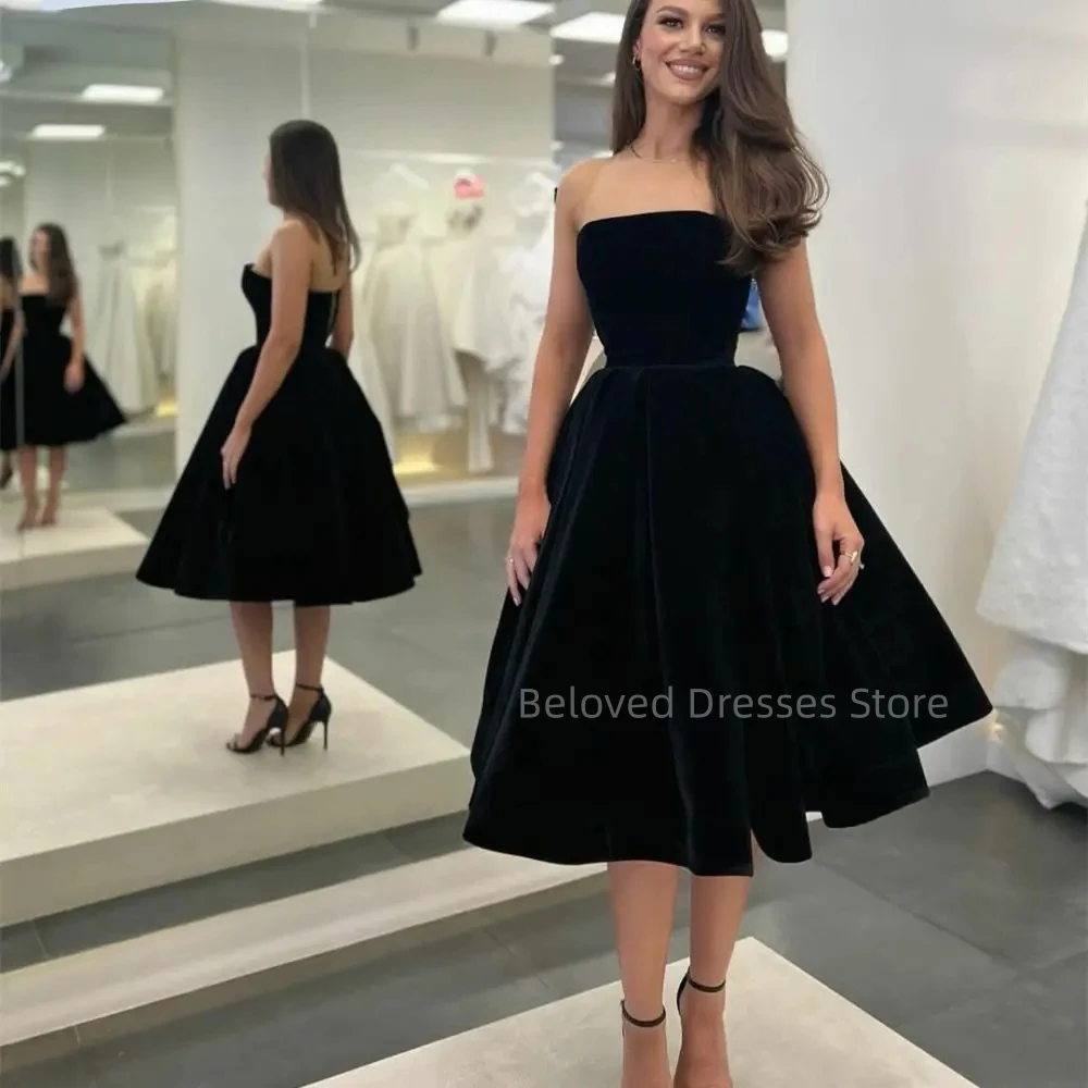Elegant Black Velvet Short Evening Dresses Modern Strapless Knee-length Dresses Formal Party Evening Gowns Vestido De Noche
Elegant Black Velvet Short Evening Dresses Modern Strapless Knee-length Dresses Formal Party Evening Gowns Vestido De Noche