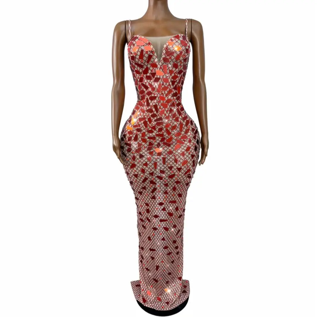 Wanghong Women Sparkly Red Mirror Studded Sheer Mesh Spaghetti Strap Mermaid Maxi Dress Formal Prom Party Outfit
Wanghong Women Sparkly Red Mirror Studded Sheer Mesh Spaghetti Strap Mermaid Maxi Dress Formal Prom Party Outfit