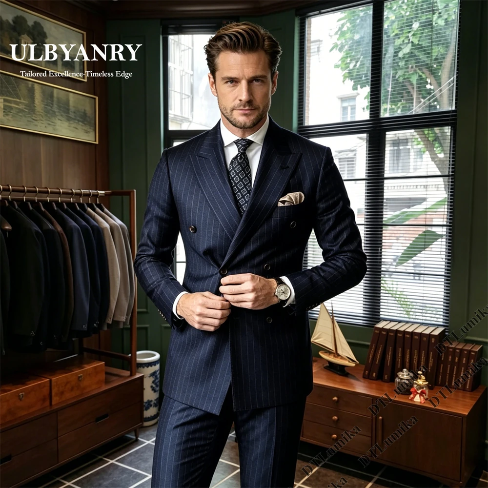 ULBYANRY Men's Business Suit Striped 2-Piece Suit Set, Double Breasted Jacket with Matching Pants, Formal Tuxedo for Interview
ULBYANRY Men's Business Suit Striped 2-Piece Suit Set, Double Breasted Jacket with Matching Pants, Formal Tuxedo for Interview