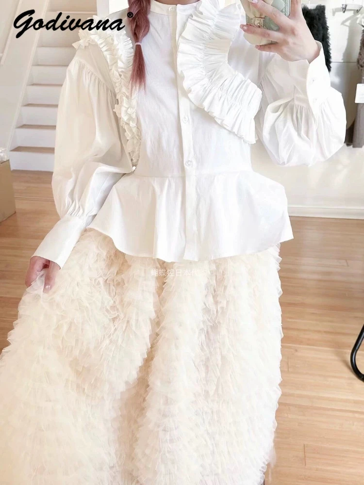 Japanese Spring and Autumn Women's Sweet Ruffle Edge Delicate Cuffs Embroidered Shirt Top Pleated Long Sleeve White Blouse Tops
Japanese Spring and Autumn Women's Sweet Ruffle Edge Delicate Cuffs Embroidered Shirt Top Pleated Long Sleeve White Blouse Tops