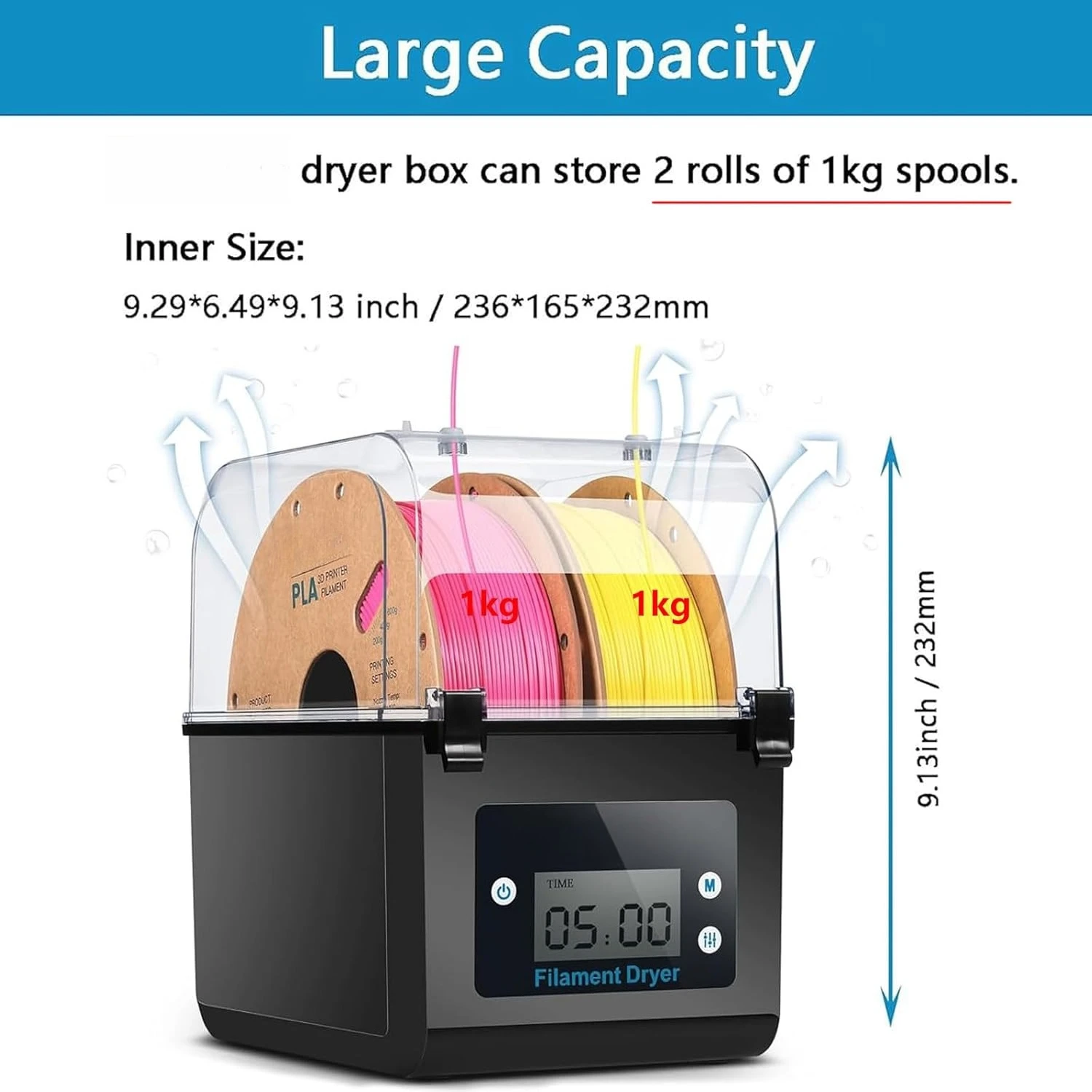 3D Printer Filament Dryer Box, Keeping Filaments Dry During 3D Printing, Compatible with 1.75mm/2.85mm PLA ABS Material
3D Printer Filament Dryer Box, Keeping Filaments Dry During 3D Printing, Compatible with 1.75mm/2.85mm PLA ABS Material