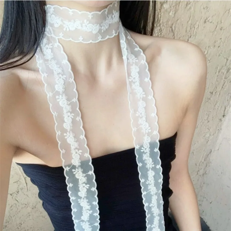 180CM Summer Korean White Lace Mesh Embroidery Flower Narrow Scarf Belt Versatile Neck Wrap Ribbon Silk Scarf
180CM Summer Korean White Lace Mesh Embroidery Flower Narrow Scarf Belt Versatile Neck Wrap Ribbon Silk Scarf