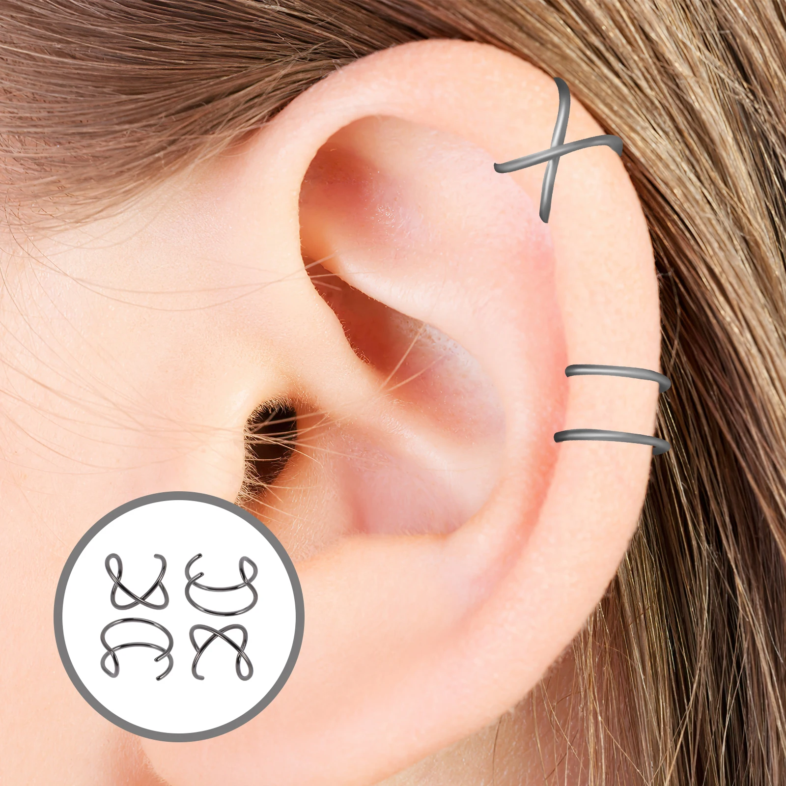 2 Pairs Silver Unpierced Ear Clips Non Piercing Helix Cuff Earrings for Women Minimalist Clip On Fake Ear Accessories 
2 Pairs Silver Unpierced Ear Clips Non Piercing Helix Cuff Earrings for Women Minimalist Clip On Fake Ear Accessories