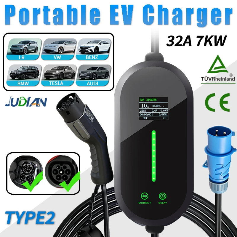 Портативное зарядное устройство WEISHUN 32A 7 кВт, 1 фаза, Тип 2, для электромобилей, с регулируемым током 32 А, зарядная станция EVSE
Портативное зарядное устройство WEISHUN 32A 7 кВт, 1 фаза, Тип 2, для электромобилей, с регулируемым током 32 А, зарядная станция EVSE