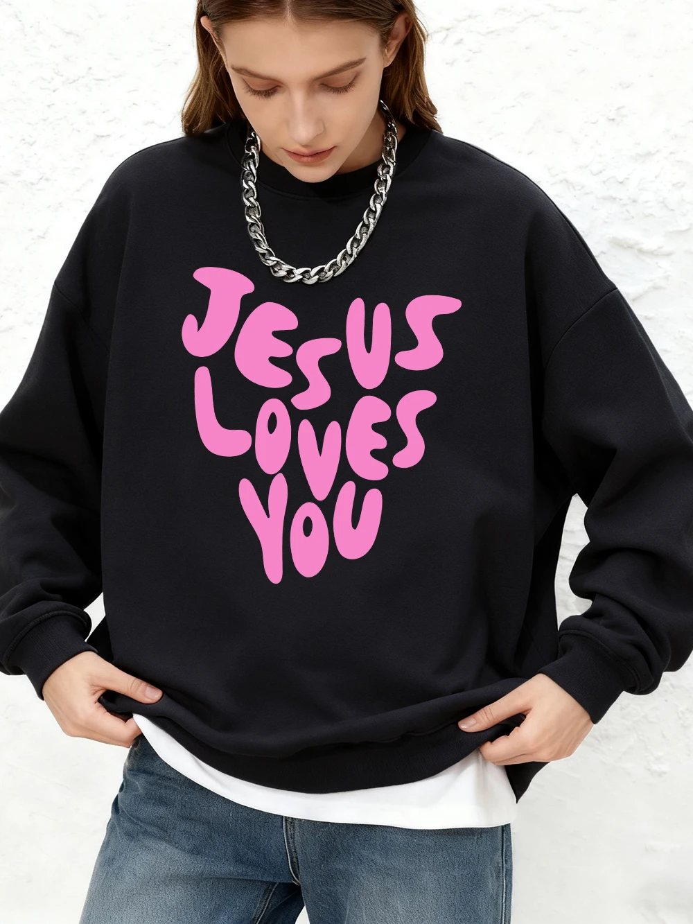 Толстовки с принтом «Иисус любит меня», женские осенние свободные толстовки для бега, базовые теплые топы с длинными рукавами, женская одежда с круглым вырезом
Толстовки с принтом «Иисус любит меня», женские осенние свободные толстовки для бега, базовые теплые топы с длинными рукавами, женская одежда с круглым вырезом