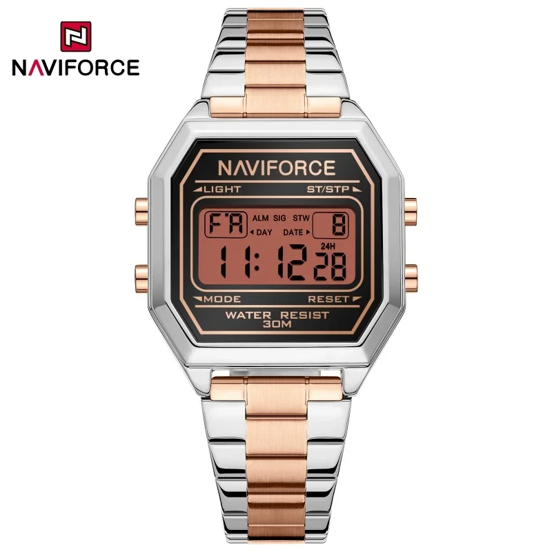 NAVIFORCE Роскошные женские электронные часы с дисплеем даты, светодиодный режим, светодиодная лампа 3ATM, водонепроницаемый ремешок из нержавеющей стали, элегантные часы
NAVIFORCE Роскошные женские электронные часы с дисплеем даты, светодиодный режим, светодиодная лампа 3ATM, водонепроницаемый ремешок из нержавеющей стали, элегантные часы
