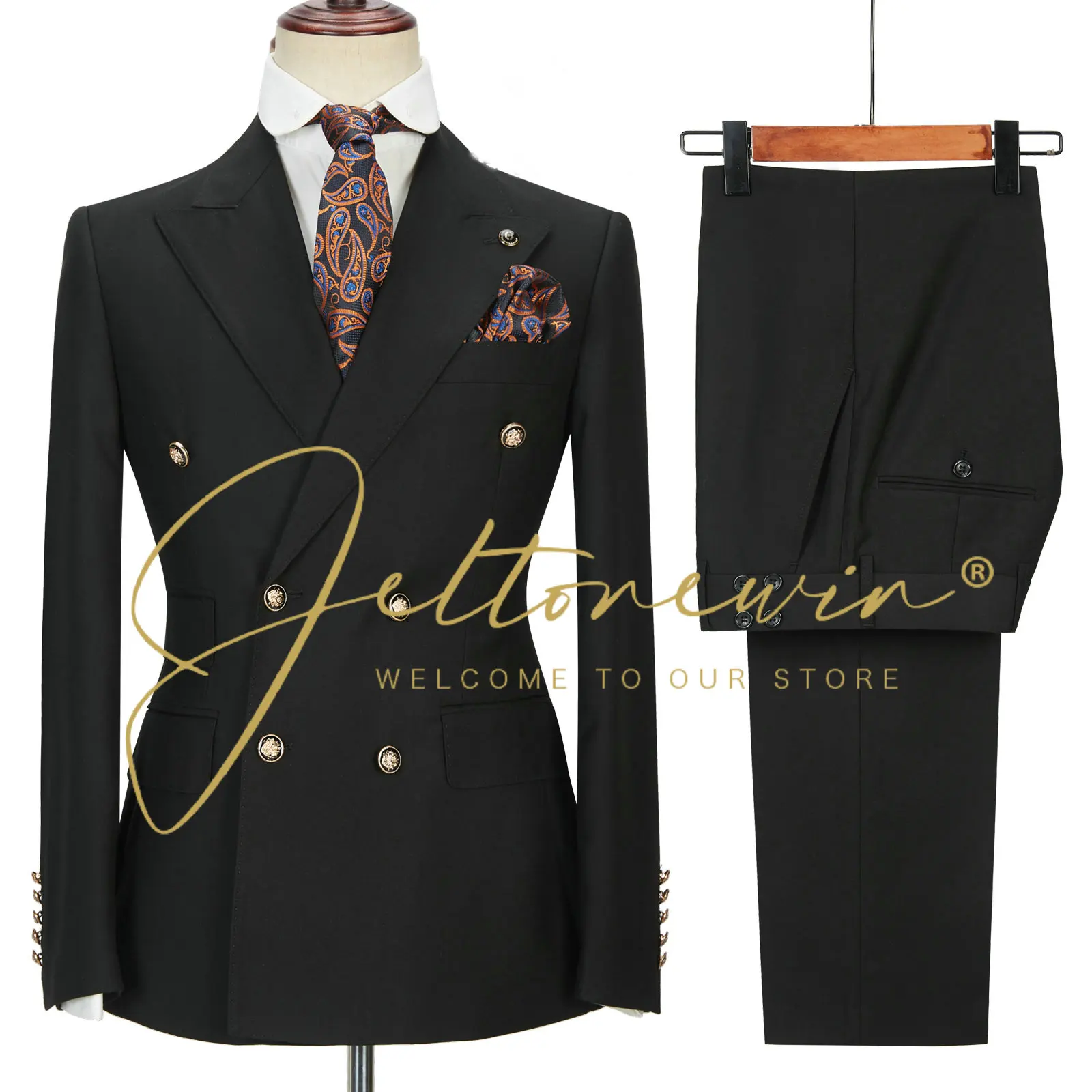 Elegant 2 Piece Slim Fit Mens Suits for Wedding Groom Peaked Lapel Tuxedo Blazer Set Costume Homme Wedding Suits For Men
Elegant 2 Piece Slim Fit Mens Suits for Wedding Groom Peaked Lapel Tuxedo Blazer Set Costume Homme Wedding Suits For Men