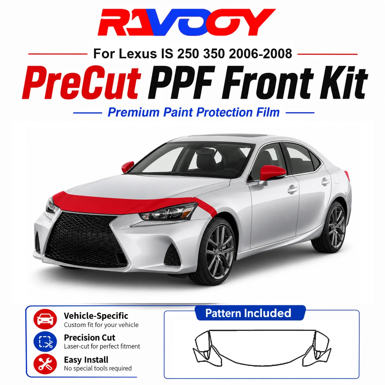 8.5mil TPU Precut PPF Kit For Lexus IS 250 350 2006-2008 - Hood, Fenders & Mirror Set - Self-Healing Clear Bra Film
8.5mil TPU Precut PPF Kit For Lexus IS 250 350 2006-2008 - Hood, Fenders & Mirror Set - Self-Healing Clear Bra Film
