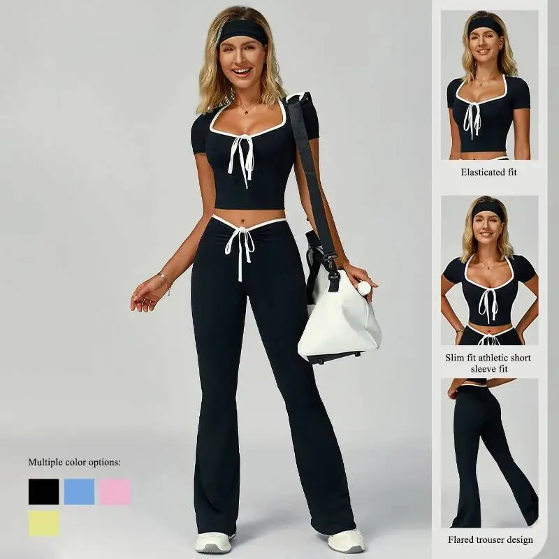 Спортивный комплект, женские рубашки с эффектом пуш-ап для бега с короткими рукавами, рубашки Fiess с высокой талией, быстросохнущие дышащие штаны для йоги 
Спортивный комплект, женские рубашки с эффектом пуш-ап для бега с короткими рукавами, рубашки Fiess с высокой талией, быстросохнущие дышащие штаны для йоги