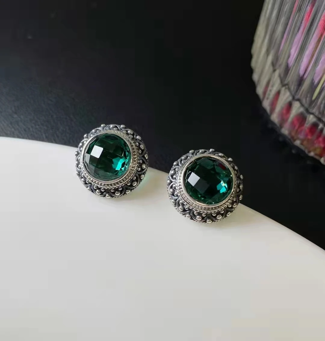 Green Crystal Stud Earrings For Women Brincos Vintage 925 Sterling Silver Statement Jewelry
Green Crystal Stud Earrings For Women Brincos Vintage 925 Sterling Silver Statement Jewelry