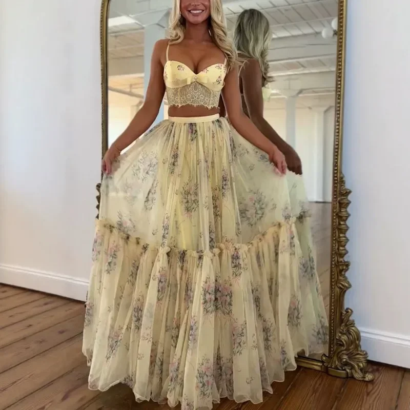 Women Boho 2 Piece Floral Chiffon Maxi Dress Sexy Summer Lace Corset Top & Tiered Flowy Tulle Skirt Set for Prom Wedding Party
Women Boho 2 Piece Floral Chiffon Maxi Dress Sexy Summer Lace Corset Top & Tiered Flowy Tulle Skirt Set for Prom Wedding Party
