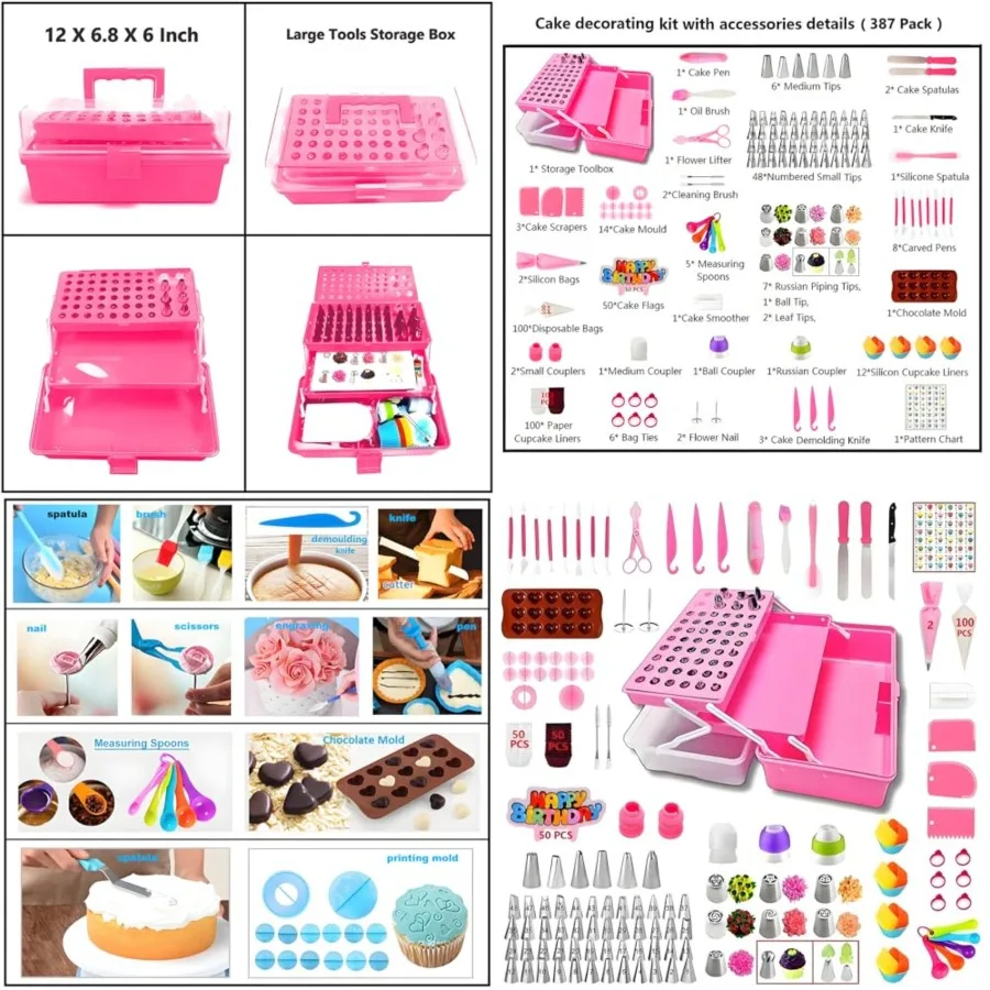 Cake Decorating Kit, 387 Pcs Baking Supplies Tools with 56 Icing Tips, 8 Russian+Ball Tips, 3 Spatulas, 5 Couplers, 8 Carved Pe
Cake Decorating Kit, 387 Pcs Baking Supplies Tools with 56 Icing Tips, 8 Russian+Ball Tips, 3 Spatulas, 5 Couplers, 8 Carved Pe