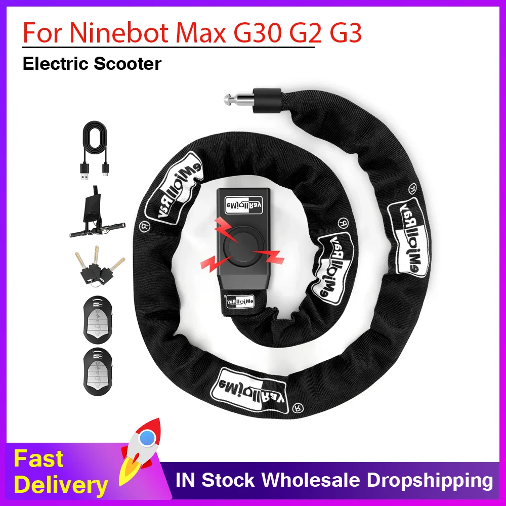 Remote Control Alarm Lock 110dB Waterproof Security Chain Lock with For Ninebot Max G30 G2 G3 Electric Scooter for Dualtron Zero
Remote Control Alarm Lock 110dB Waterproof Security Chain Lock with For Ninebot Max G30 G2 G3 Electric Scooter for Dualtron Zero