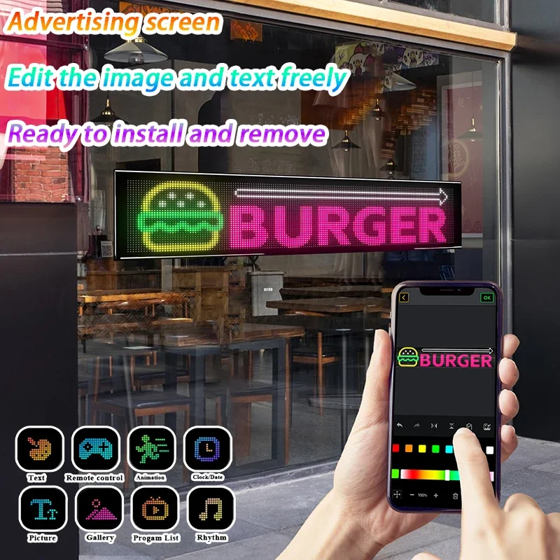LED Flexible Screen APP Control Double Row Display Text Pattern Free Combination Car Advertising Store Front Outdoor Billboards
LED Flexible Screen APP Control Double Row Display Text Pattern Free Combination Car Advertising Store Front Outdoor Billboards
